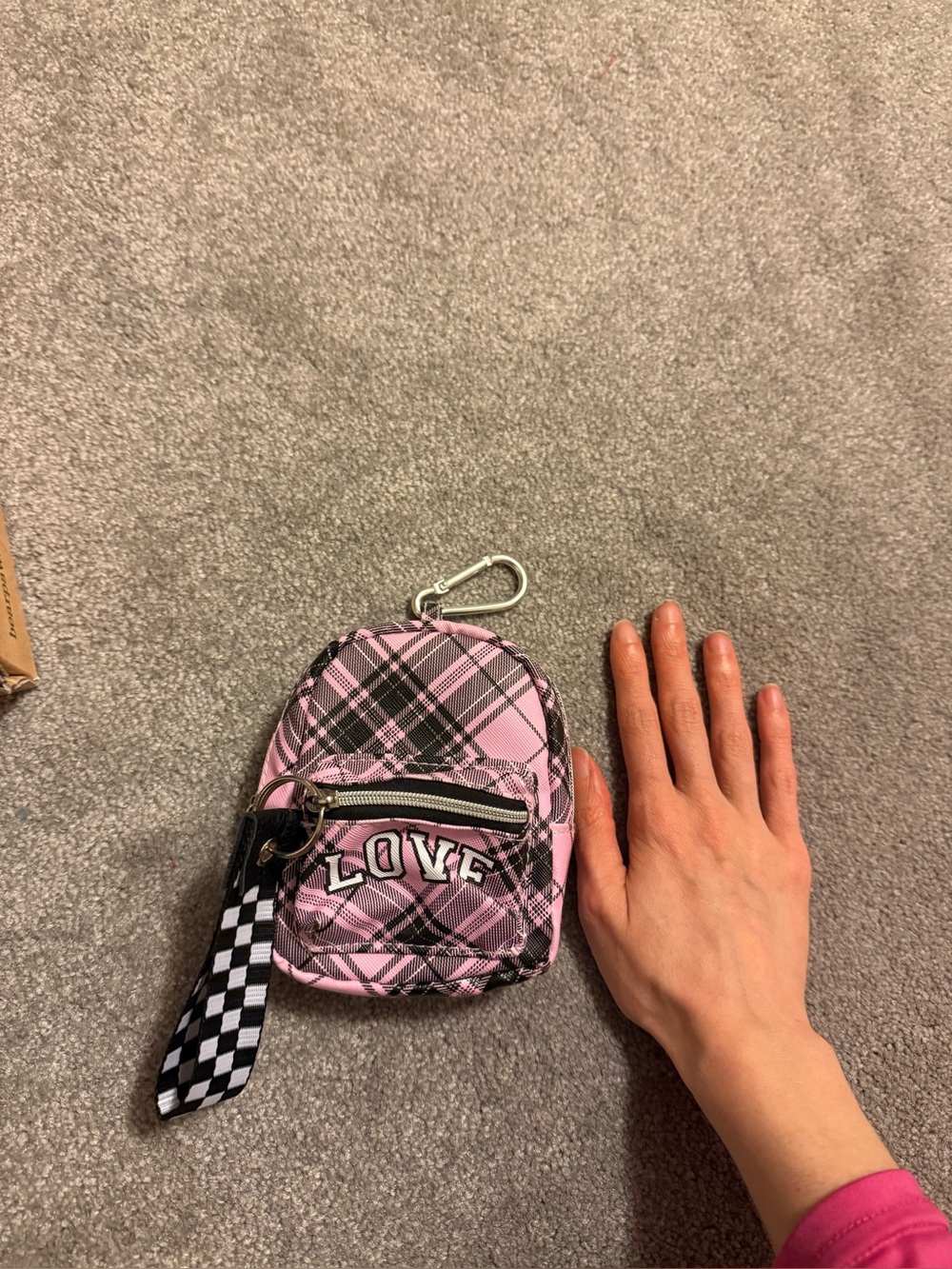 Pink Plaid Mini Pouch with LOVE Front keychain